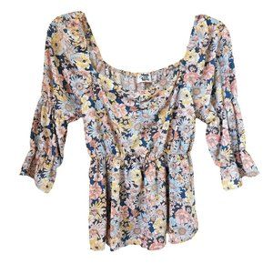 Made With Love S Floral Print 3/4 sleeve on off shoulder Peplum blouse